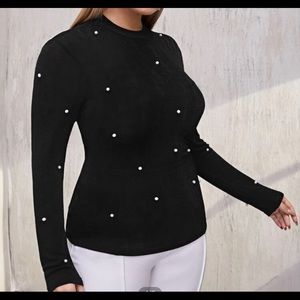 Mock neck pearl top